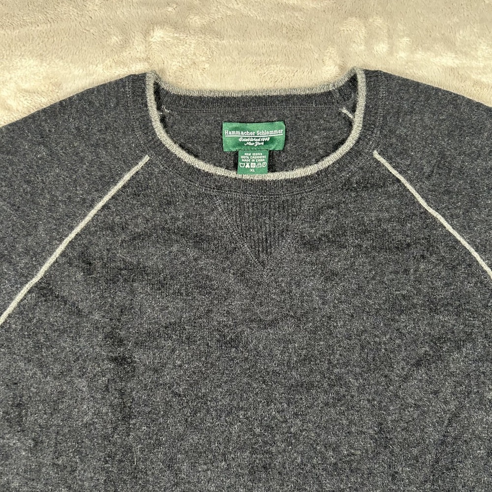 Hammacher Schlemmer Washable Cashmere Sweater Mens XL Navy Blue Preppy Crewneck - Picture 3 of 12